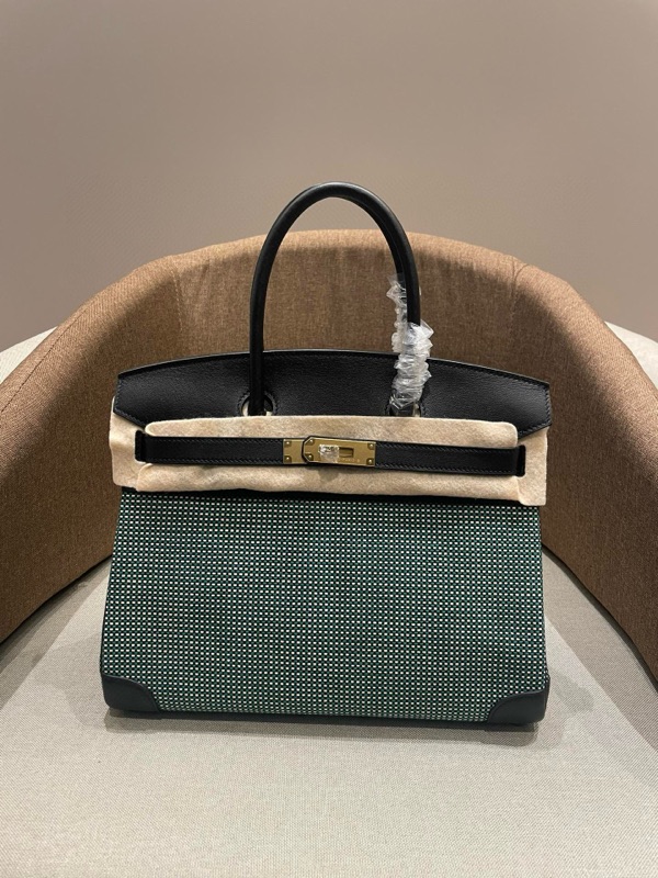 Hermes Birkin 25 Swift Green Black Toile Quadrille GHW